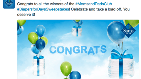 Sam's Club 'Diapers for Days' Twitter Update